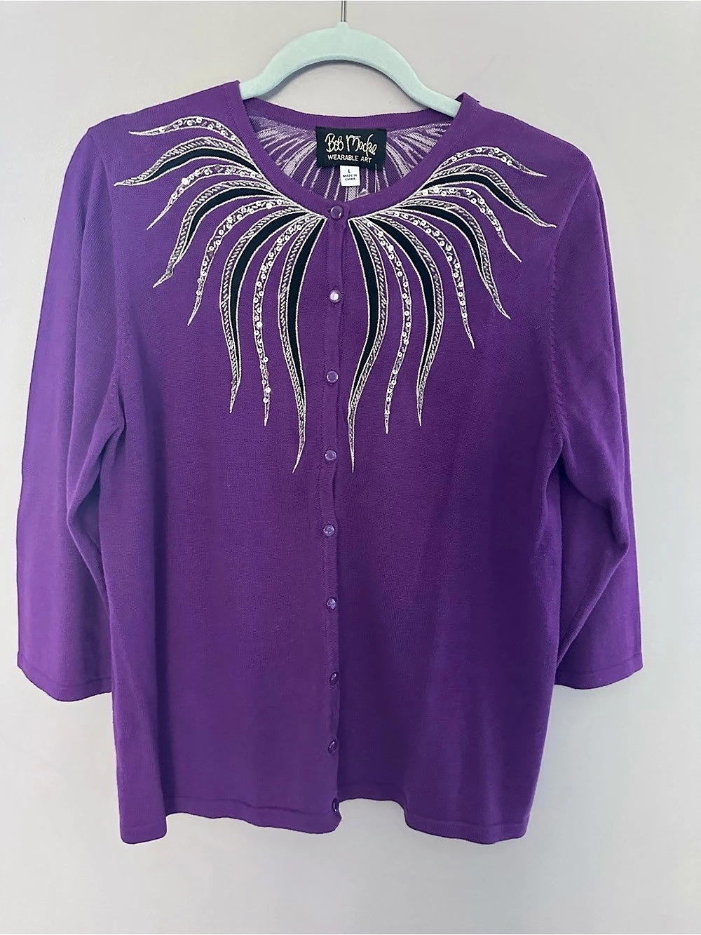 Bob Mackie Embellished Purple Cardigan Size Large NWT